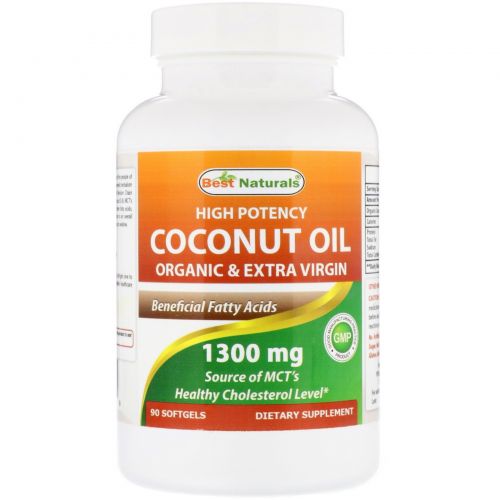 Best Naturals, High Potency Coconut Oil, Organic & Extra Virgin, 1300 mg, 90 Softgels