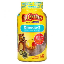 L'il Critters, Омега-3, натуральный вкус малины и лимонaда, 120 жевательных таблеток