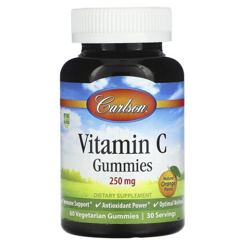 Carlson, Жевательные Сладости с Витамином C, Натуральный Апельсиновый Ароматизатор, 125 мг, 60 Растительных Жевательных Сладостей