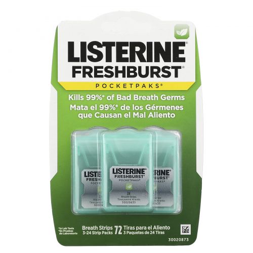 Listerine, Pocketpaks, Fresh Burst, 3 шт., По 24 шт.