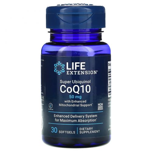 Life Extension, Super Ubiquinol CoQ10 with Enhanced Mitochondrial Support, 50 мг, 30 капсул