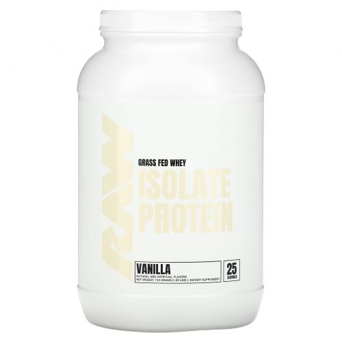 Raw Nutrition, изолят сывороточного протеина от коров травяного откорма, со вкусом ванили, 740 г (1,63 фунта)