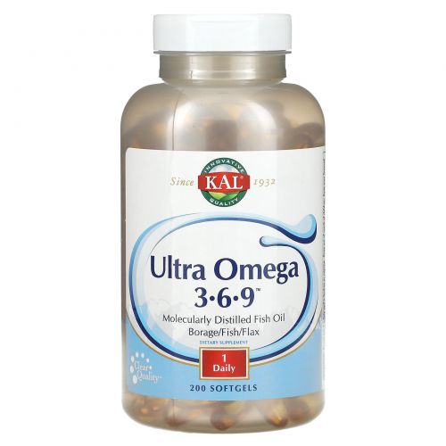 KAL, Ultra Omega 3-6-9, 200 мягких таблеток