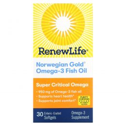 Renew Life, Norwegian Gold, Рыбий Жир, Супер Необходимые Омега 30 гелевых капсул