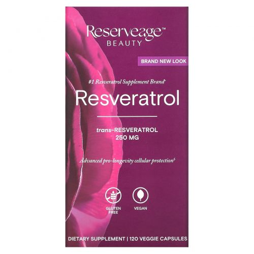 Reserveage Beauty, ресвератрол, транс-ресвератрол, 250 мг, 120 растительных капсул