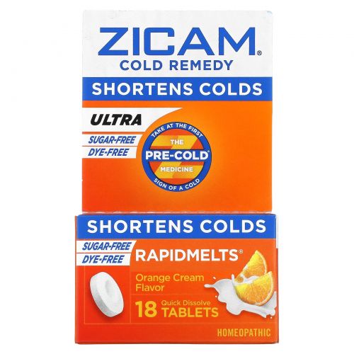 Zicam, Ultra Cold Remedy, RapidMelts, апельсиновый крем, 18 быстрорастворимых таблеток