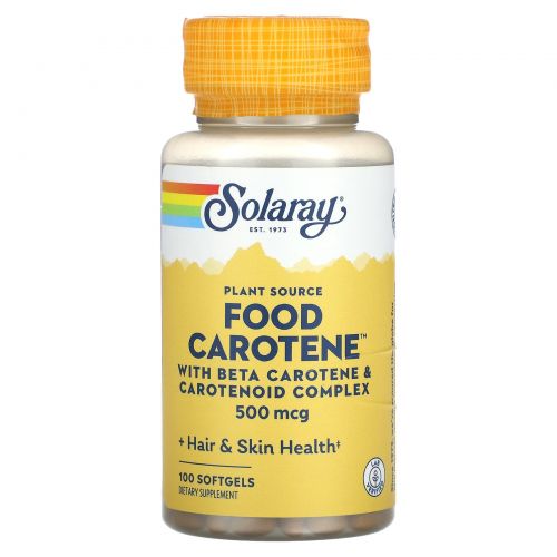 Solaray, Растительный источник, пищевой каротин с бета-каротином и комплексом каротиноидов, 500 мкг, 100 мягких таблеток