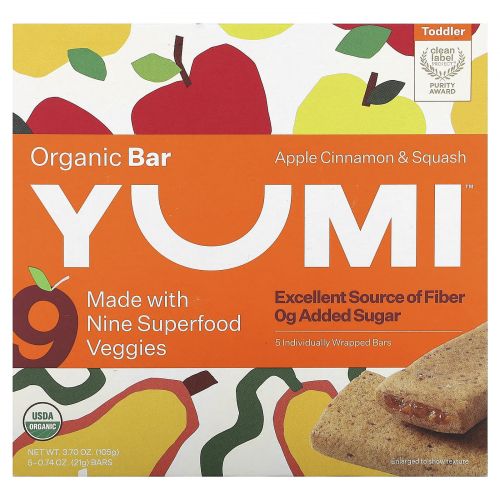 Yumi, органический батончик, для малышей, яблоко, корица и тыква, 5 шт. по 21 г (0,74 унции)