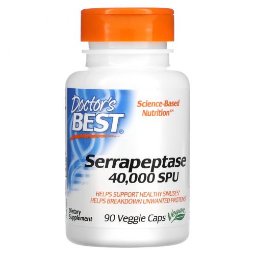 Doctor's Best, Серрапептаза Best, 40 000 SPU, 90 растительных капсул