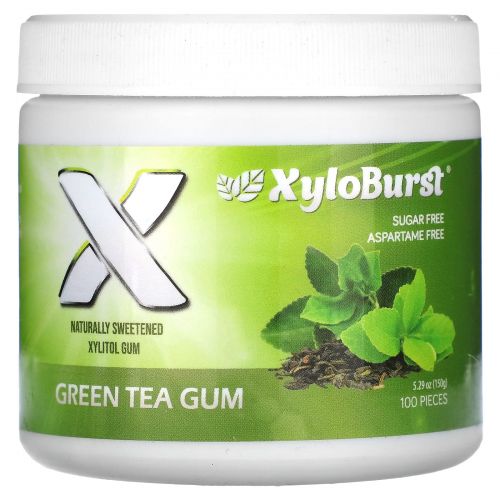 Xyloburst, Жевательная резинка с ксилитом, зеленый чай, 100 штук, 5,29 унц. (150 г)
