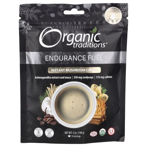 Organic Traditions, Растворимый грибной кофе, топливо для выносливости, 140 г (5 унций)