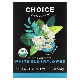 Choice Organic Teas, White & Green Tea White Elderflower, 16 Tea Bags, 0.85 oz (24 g) Each