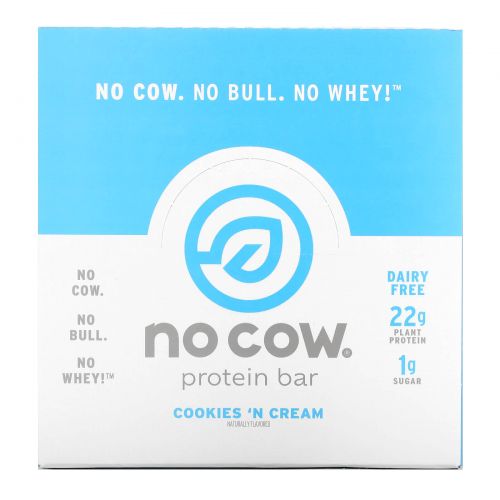 No Cow, Protein Bar, Cookies n Cream, 2.12 oz (60 g)