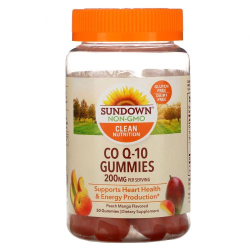 Sundown Naturals, Кофермент Q-10, вкус персика и манго, 200 мг, 50 желатиновых конфет