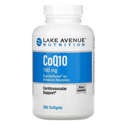 Lake Avenue Nutrition, CoQ10 (Ф.США) с Bioperine, 100 мг, 360 мягких желатиновых капсул