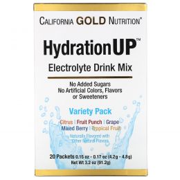 California Gold Nutrition, HydrationUP, смесь для напитка с электролитами, комбинированный набор из 20 пакетов весом 0,15 унции (4,2 г) каждый