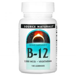 Source Naturals, B-12, Таблетки для рассасывания под языком, 2,000 мкг, 100 таблеток