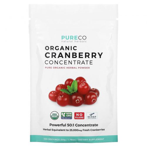 Pure Co., Natural Herbals, концентрат органической клюквы, 50 г (1,76 унции)