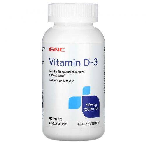 GNC, Vitamin D-3, 50 mcg (2,000 IU), 180 Tablets