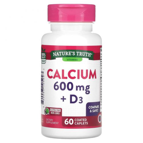 Nature's Truth, Кальций плюс витамин D3, 600 мг, 60 капсул в оболочке