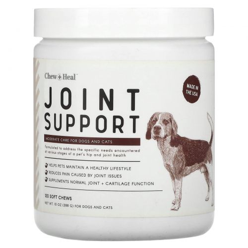 Chew + Heal, Joint Support, для собак и кошек, 120 жевательных таблеток, 288 г (10 унций)