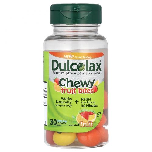 Dulcolax, Chewy Fruit Bites, фруктовое ассорти, 30 жевательных таблеток