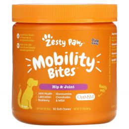 Zesty Paws, Mobility Bites for Dogs and Cats, Hip and Joint Support, Duck Flavor, 90 Soft Chews