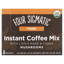 Four Sigmatic, Грибная сместь для кофе, "Думай с грвиой льва и чагой!, 10 пакетов, по 0,09 унции (2,5 г) каждый