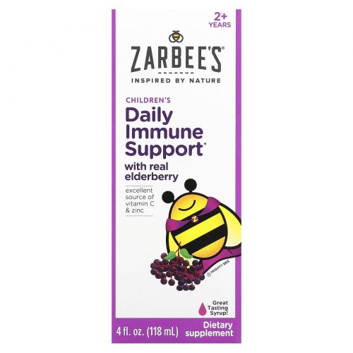 Zarbee's, Black Elderberry Syrup, With Real Elderberry, Vitamin C and Zinc, For Children 2 Years +, 4 fl oz (118 ml)