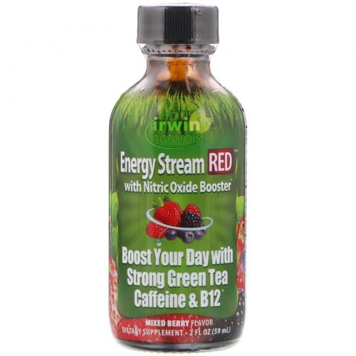 Irwin Naturals, Energy Stream RED with Nitric Oxide Booster, Mixed Berry Flavor, 2 fl oz (59 ml)