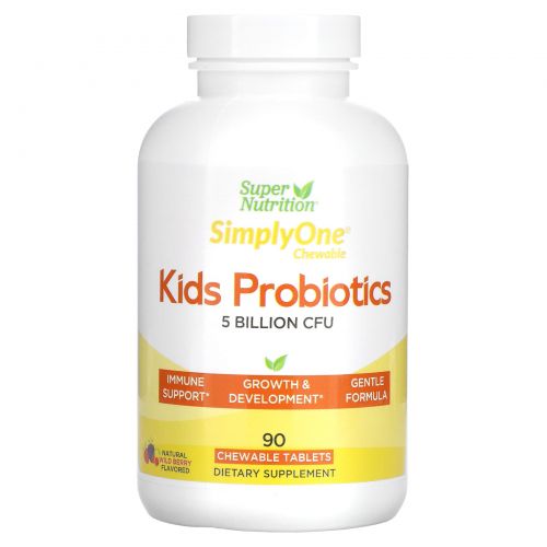 Super Nutrition, пробиотики для детей, вкус лесных ягод, 5 млрд КОЕ, 90 жевательных таблеток