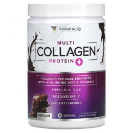 Vitauthority, Multi Collagen Protein Plus Vitamin C, гиалуроновая кислота, шоколад, 264 г (9,3 унции)