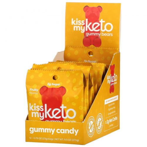 Kiss My Keto, Keto Gummies, Apple, Strawberry, Peach , 12 Bags, 22.5 g Each