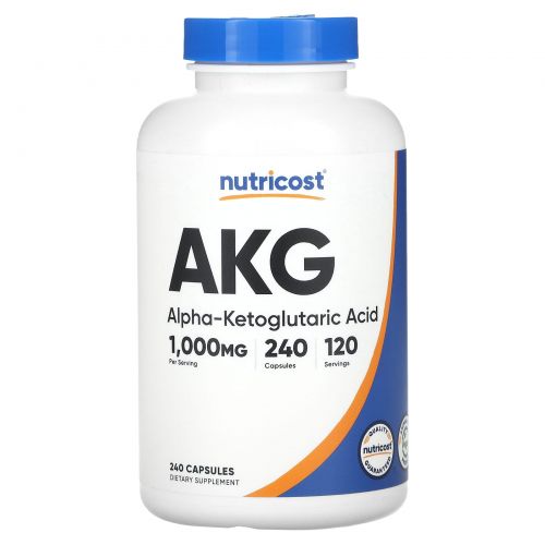 Nutricost, AKG (альфа-кетоглутаровая кислота), 1000 мг, 240 капсул (500 мг в 1 капсуле)