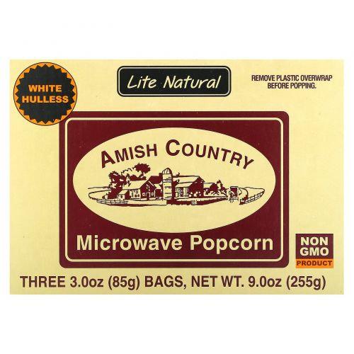 Amish Country Popcorn, Попкорн в микроволновой печи, облегченный натуральный, 3 пакетика по 85 г (3 унции)