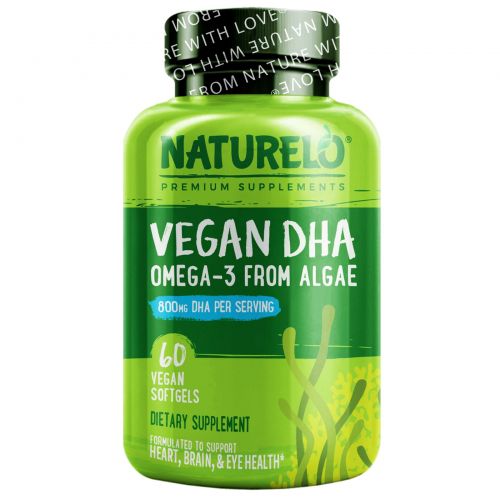 NATURELO, Vegan DHA, Omega-3 from Algae, 800 mg, 60 Vegan Softgels