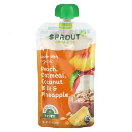 Sprout Organic, Baby Food, 6 Months & Up, Peach Oatmeal with Coconut Milk & Pineapple, 3.5 oz (99 g)