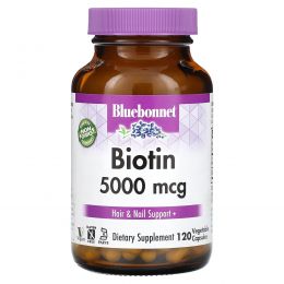 Bluebonnet Nutrition, Биотин, 5000 мкг, 120 капсул в растительной оболочке