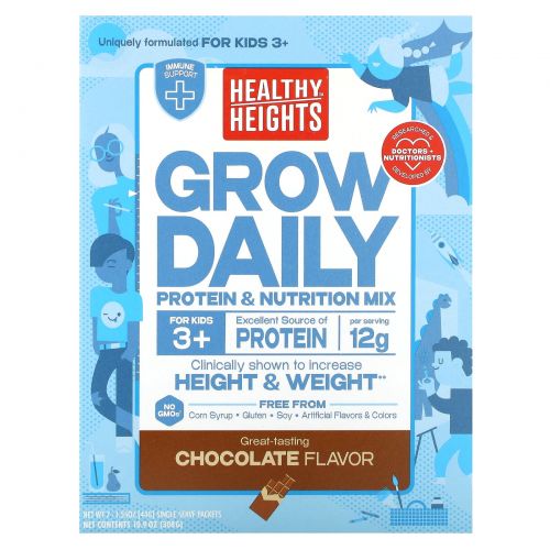 Healthy Heights, Grow Daily, смесь протеина и питательных веществ, для детей от 3 лет, со вкусом шоколада, 7 пакетиков по 44 г (1,55 унции)