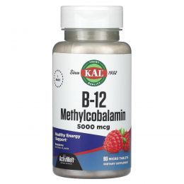 KAL, Ultra B-12 Methylcobalamin, Red Raspberry, 5000 mcg, 90 Micro Tablets