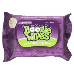 Boogie Wipes, Салфетки с натуральной солью для текущего носа, отличный виноградный запах, 30 салфеток