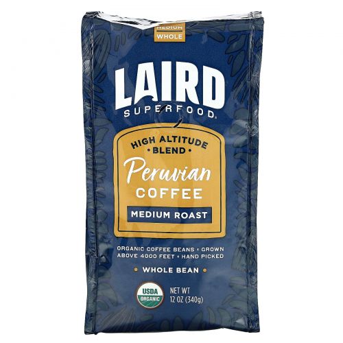 Laird Superfood, Органический перуанский кофе, цельные зерна, средней обжарки, 340 г (12 унций)