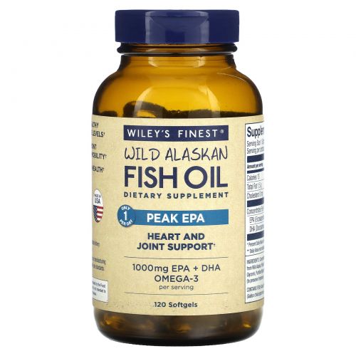 Wiley's Finest, Аляскинский рыбий жир, пик ЭПК, 1250 мг, 120 рыбных  мягких капсул