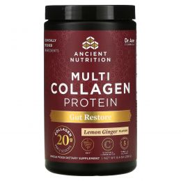 Dr. Axe / Ancient Nutrition, Multi Collagen Protein, Gut Restore, Natural Lemon Ginger, 10.3 oz (292 g)