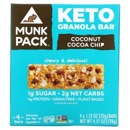 Munk Pack, Keto Granola, кокосовая и какао-крошка, 4 батончика, 32 г (1,12 унции)