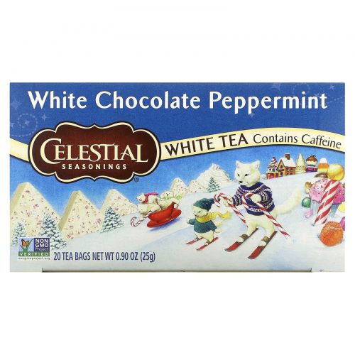 Celestial Seasonings, белый чай, белый шоколад и перечная мята, 20 чайных пакетиков, 25 г (0,9 унции)