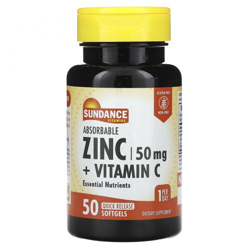 Sundance Vitamins, Цинк + витамин C, всасываемые, 50 мг, 50 капсул быстрого высвобождения