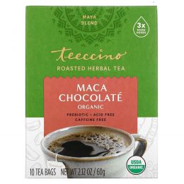 Teeccino, Травяной чай из цикория, сильной обжарки, без кофеина, шоколад, 10 чайных пакетиков, 60 г (2,12 унции)