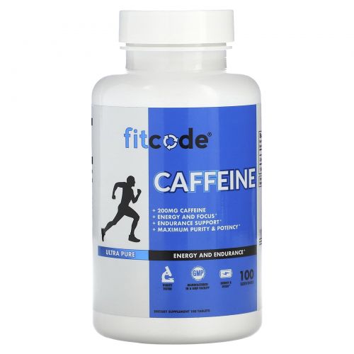 FITCODE, Кофеин, 200 мг, 100 таблеток