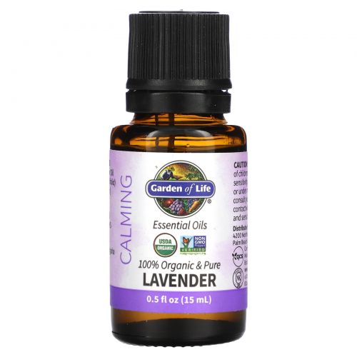 Garden of Life, 100% Organic & Pure, Essential Oils, Calming, Lavender, 0.5 fl oz (15 ml)